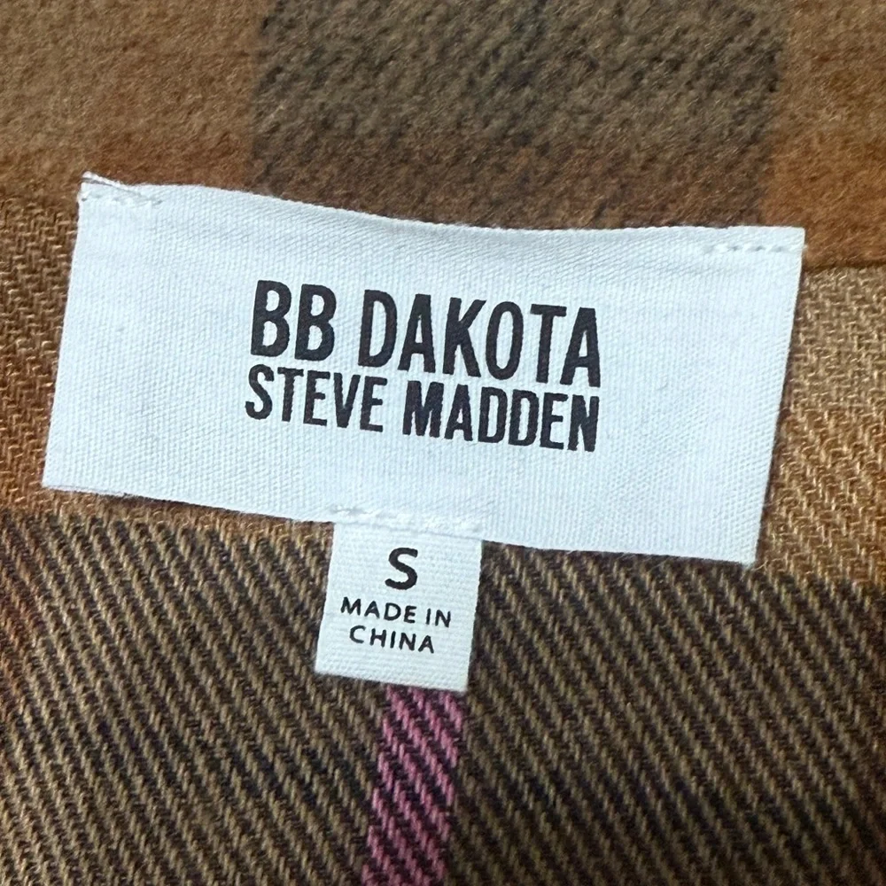 BB Dakota Plaid Jacket Boxy Shacket by Steve Madden Brown Pockets Women’s Size S